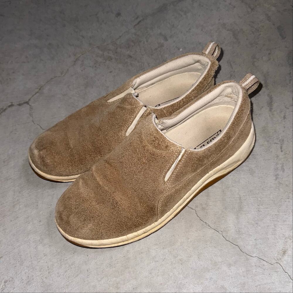 Lands End Tan Suede Slip On Shoes Casual Comfort Loafers Mens